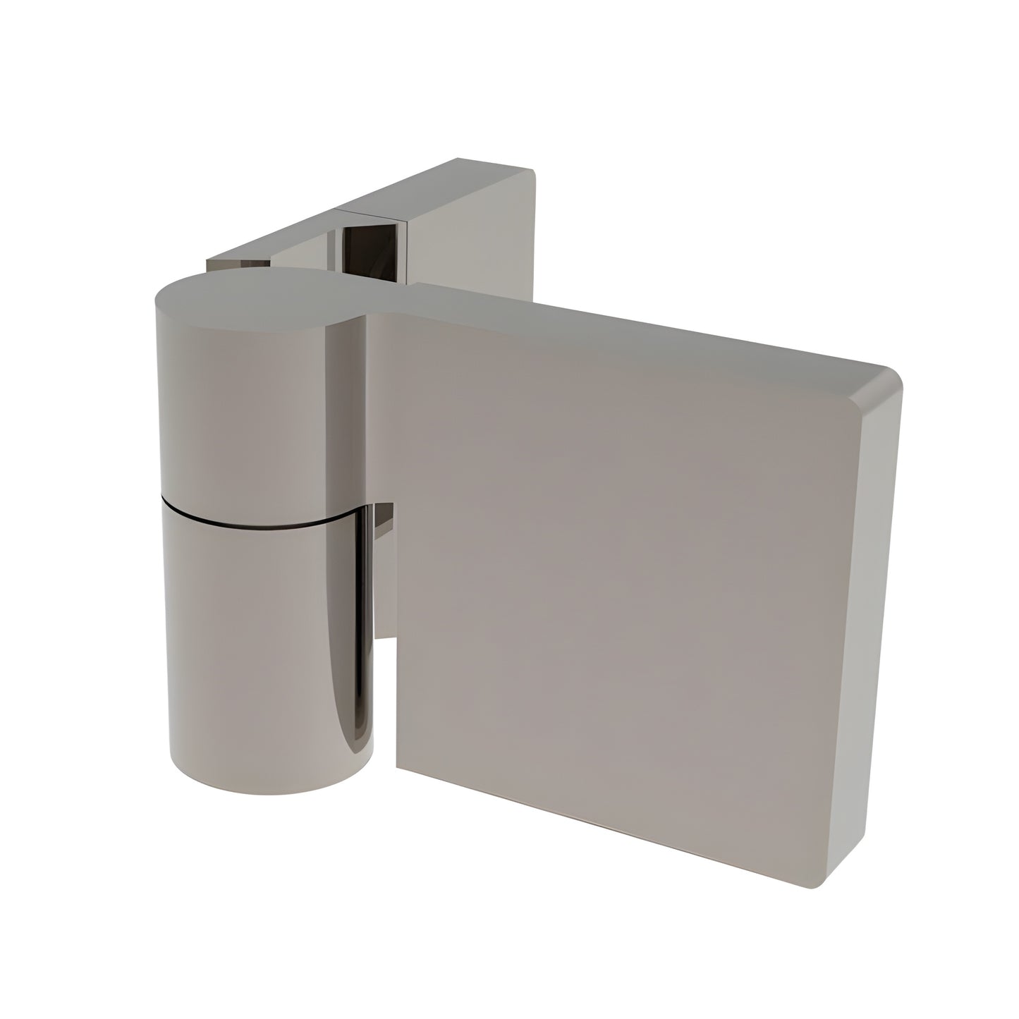 Lugano LUG044LBN brushed-nickel frameless glass shower hinge, offset right-hand, concealed-screw design.