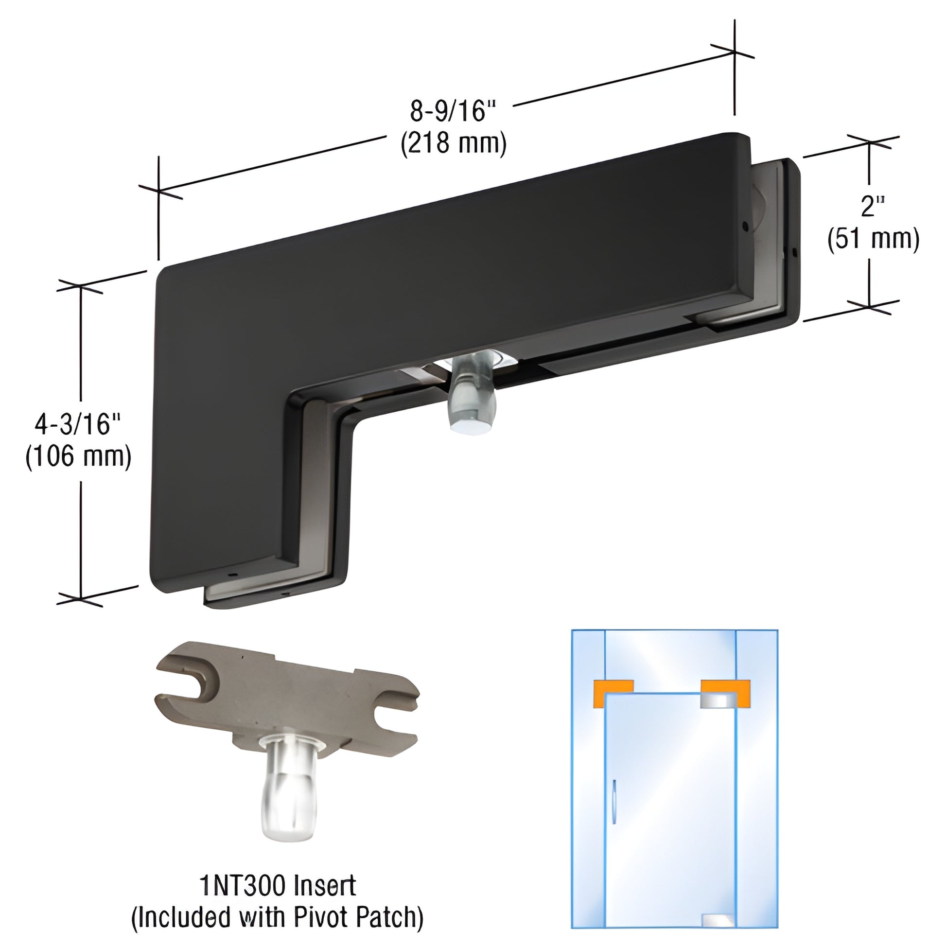 DORMAKABA PT4034P1VMBL matte black sidelite-mounted transom patch fitting for 3/4" (19mm) tempered glass