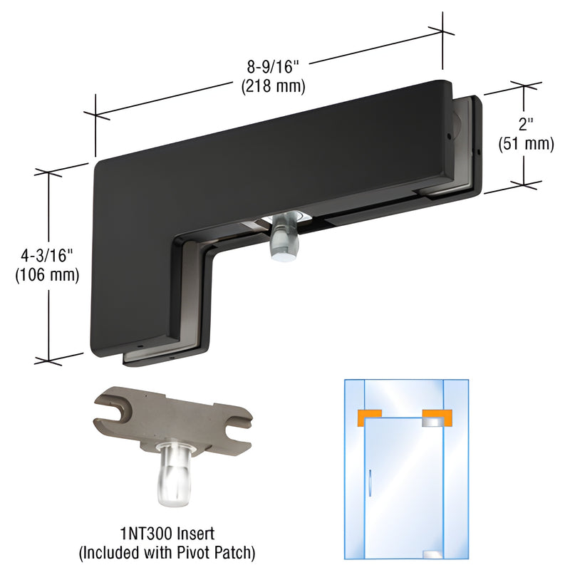 DORMAKABA PT4034P1VMBL matte black sidelite-mounted transom patch fitting for 3/4" (19mm) tempered glass