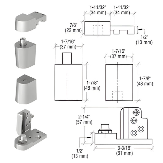 CRL OP70 offset pivot set, satin aluminum commercial door pivot with diecast components - SKU 0P70RHA