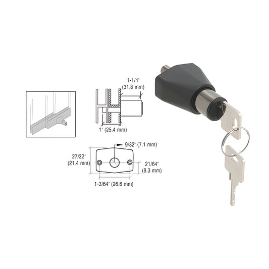 CRL SKU 0911BCKA black chrome no-drill H-bar sliding door lock with keys and installation diagram