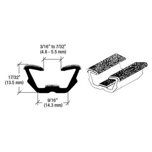 Flexible Flocked Rubber Glass Run Channel for 1960-1967 GM Mid-Size Cars, 96" length.