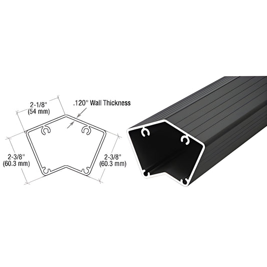 Matte black aluminum 135 railing post profile SKU P536BL - 2-3/8" height, .120" wall thickness, cut-to-length stock.