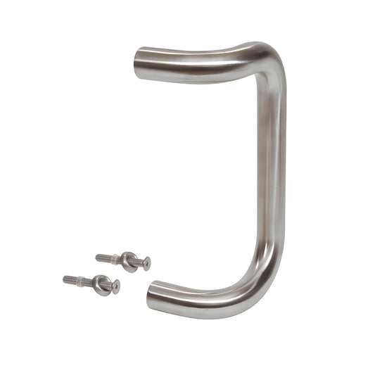 Brushed stainless steel 1" offset pull handle with 8" center, includes two thru-bolts - SKU M174832D