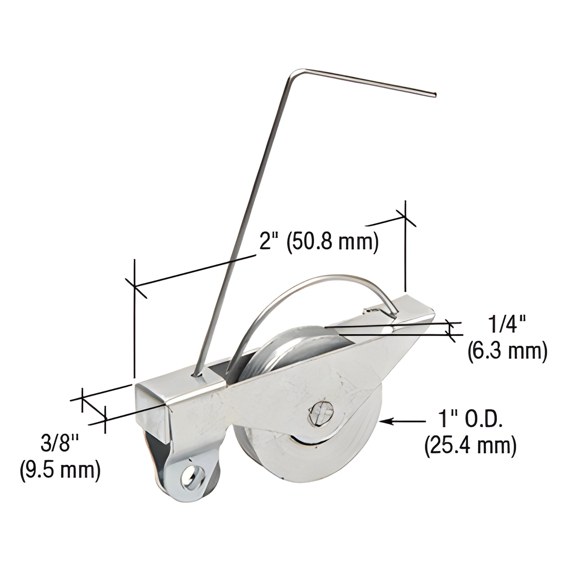 B610B spring tension roller assembly - chrome steel housing with 1" concave ball-bearing wheel and tension wire for sliding d