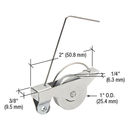 B610B spring tension roller assembly - chrome steel housing with 1" concave ball-bearing wheel and tension wire for sliding d