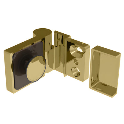 Lugano hinge LUG044LSB in satin brass - offset concealed square shower hinge for 8-10mm glass.