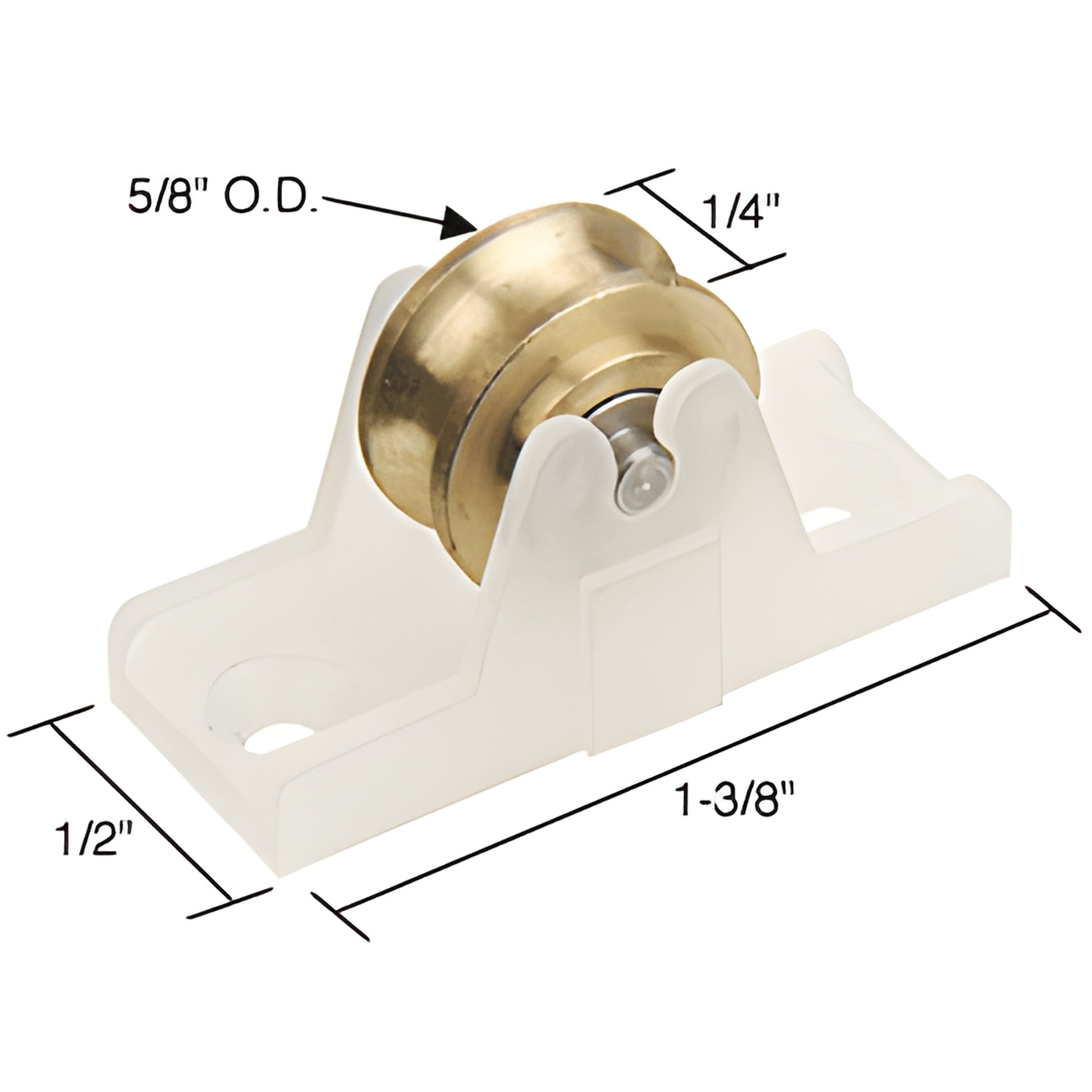 CRL G3051 white nylon window roller assembly with center-grooved brass wheel and steel axle, 1-3/8 in x 1/2 in