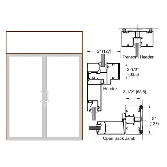 Black bronze anodized double-transom impact door frame diagram, 2-1/2" x 5" header and jamb details - SKU 0F62822
