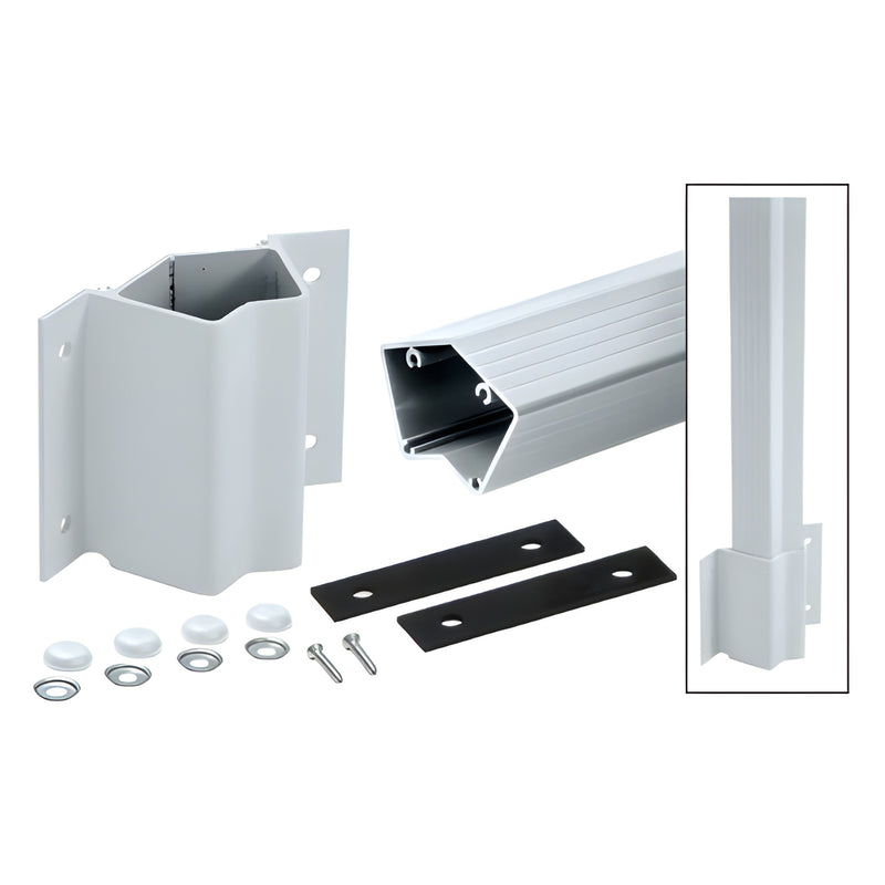 FP5136KM mill aluminum 135 inside corner fascia mount post kit with post, bracket, gaskets, washers and bolt cover caps.