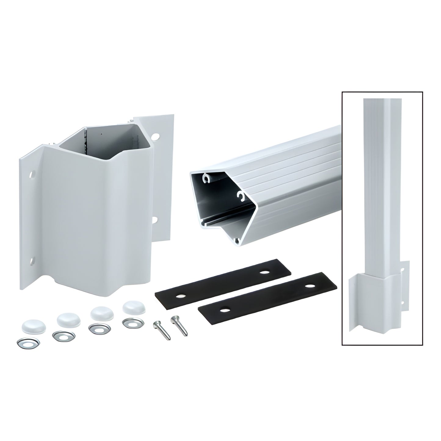 FP5142KM aluminum (mill) fascia mount post kit with 52 in. post, bracket, washers, bolt covers and rubber mounting strips