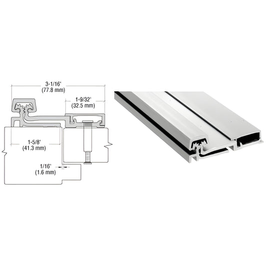 CRL SKU 10083A satin anodized aluminum full-surface continuous hinge, profile cross-section diagram and product photo, 83 in.