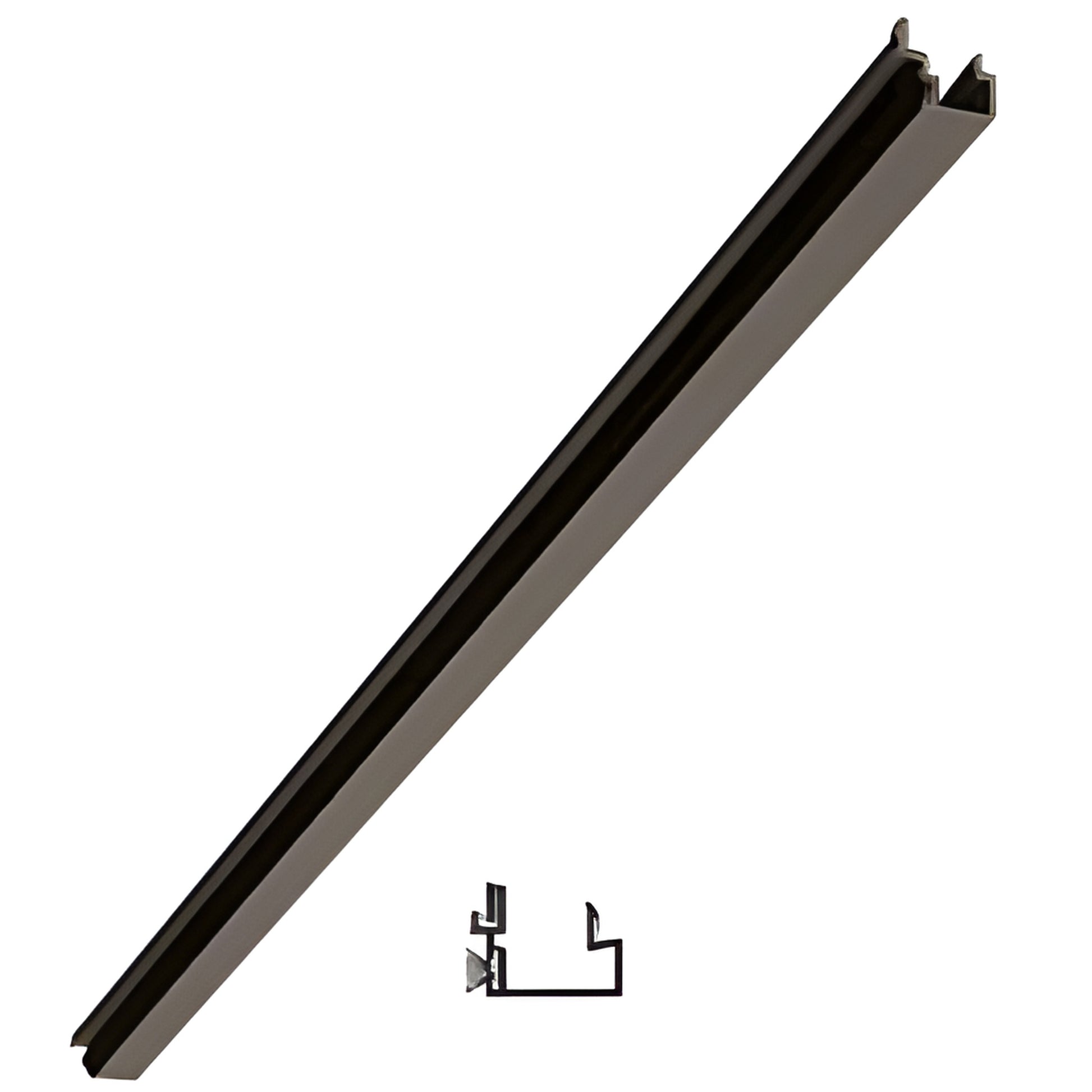 36-inch black bronze anodized pivot door header (SKU HB31222LC36) with integrated snap-in door stops.