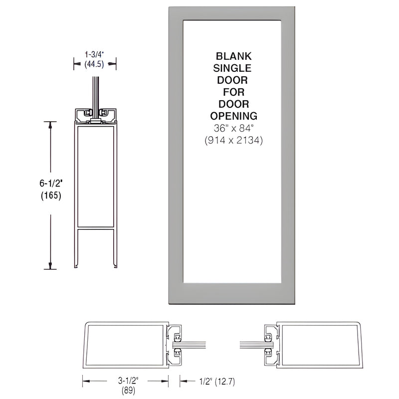 Aluminum CRL blank entrance door frame, medium stile, 36x84 opening, accepts 1/4" tempered glass - SKU DB41671