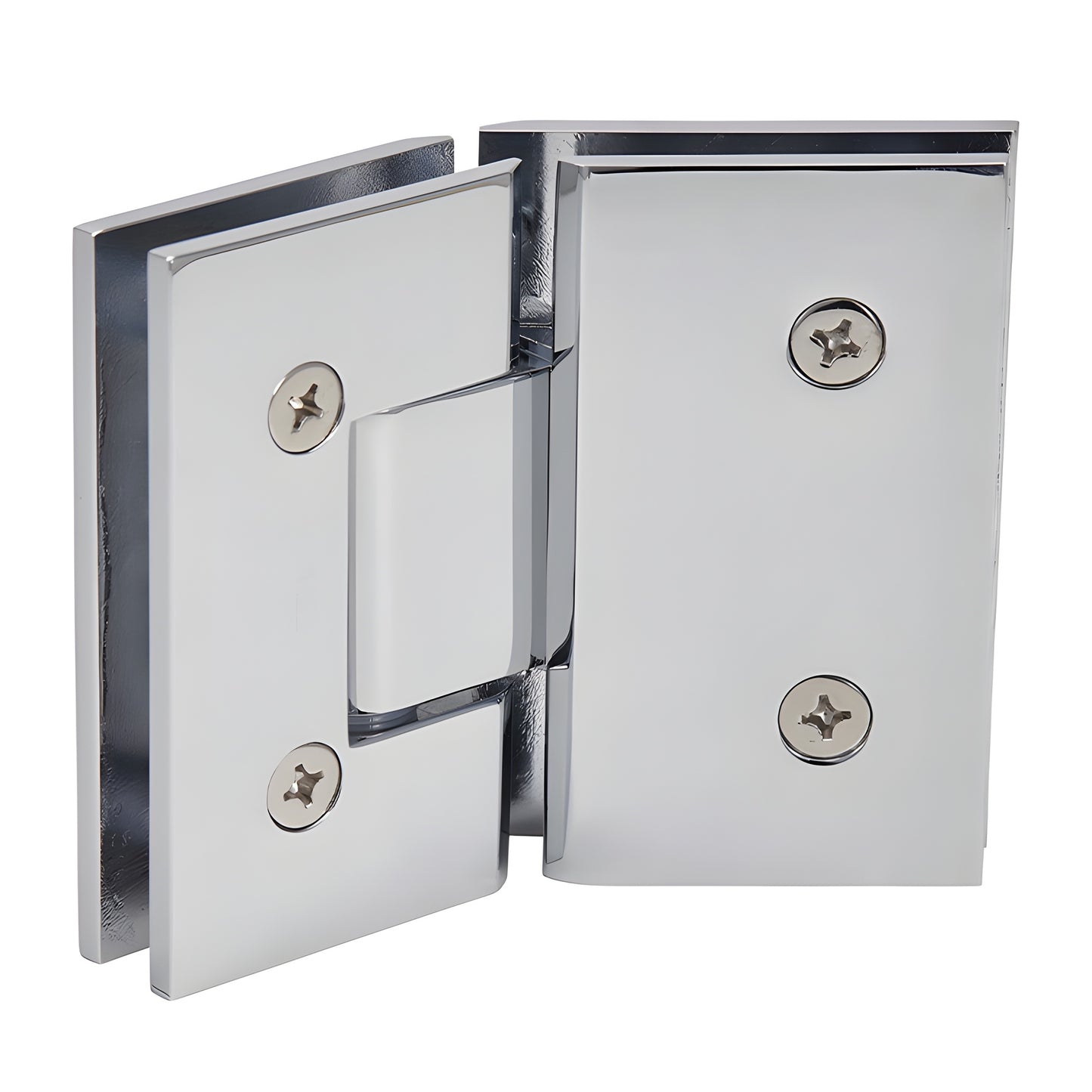 Polished chrome Vienna glass-to-glass shower hinge SKU V1E045CH - square brass hinge for 3/8-1/2" glass, 135