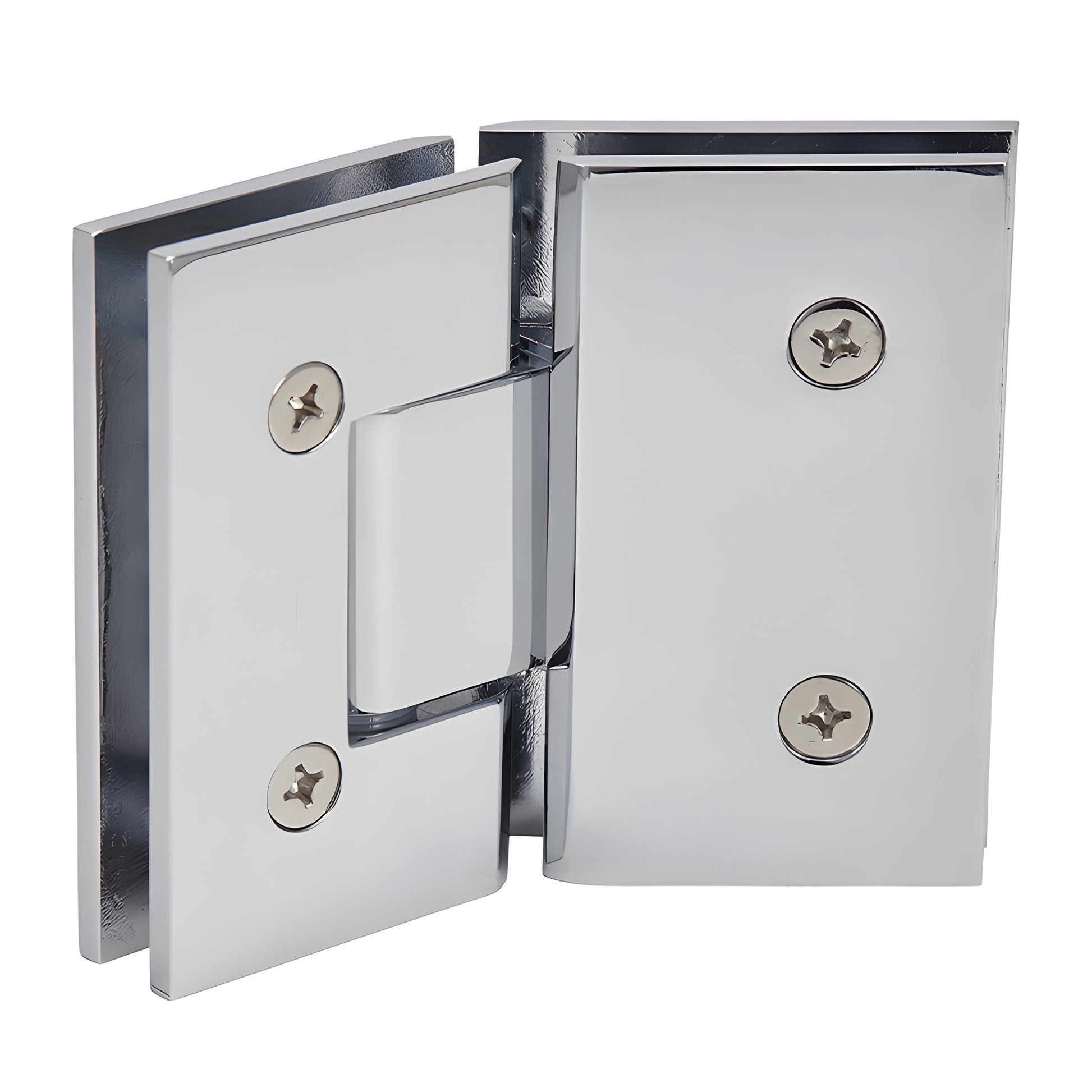 Polished chrome Vienna glass-to-glass shower hinge SKU V1E045CH - square brass hinge for 3/8-1/2" glass, 135