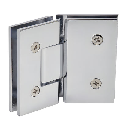 Polished chrome Vienna glass-to-glass shower hinge SKU V1E045CH - square brass hinge for 3/8-1/2" glass, 135