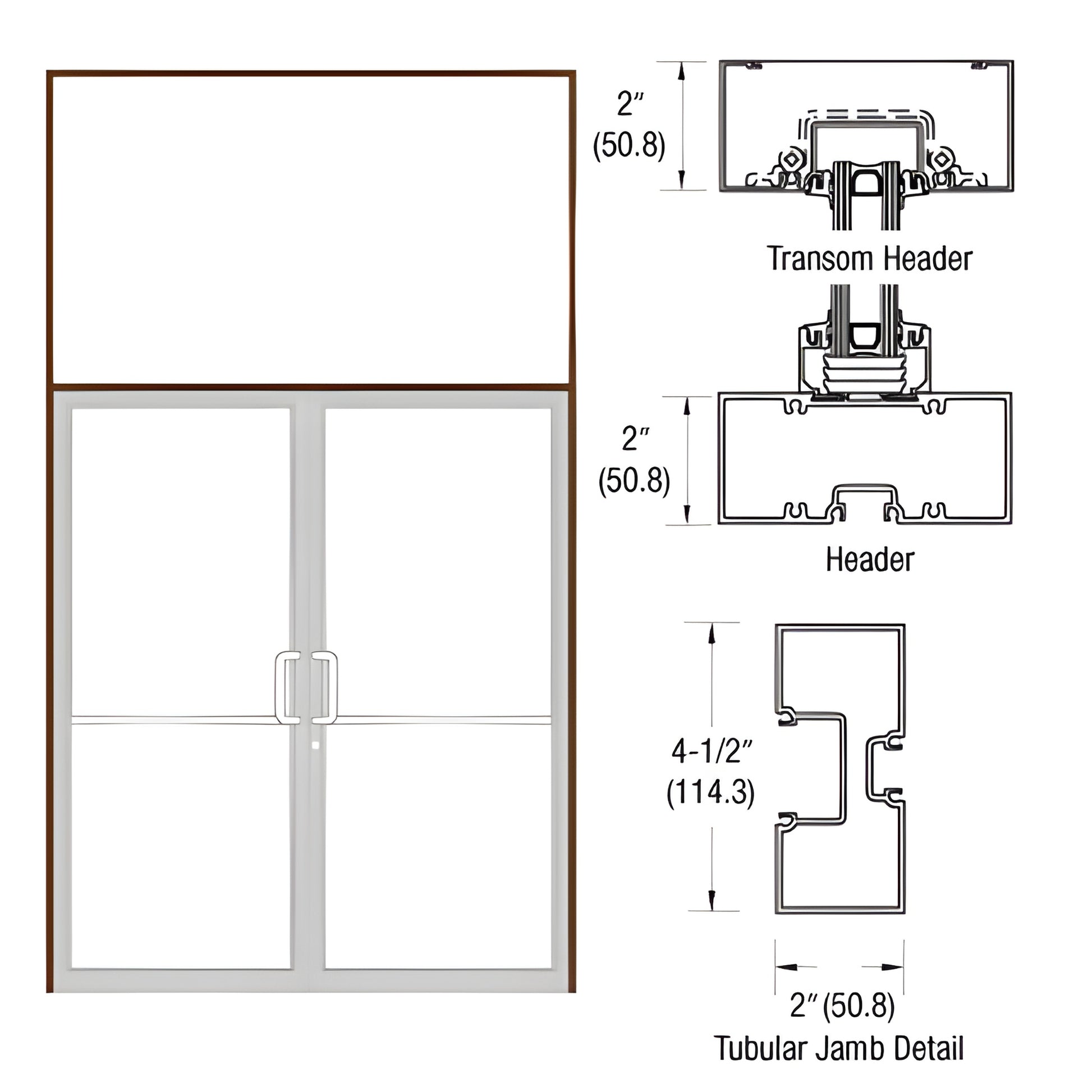 Complete aluminum transom frame (Black Bronze Anodized) for 72x84 double door with transom and tubular jambs - SKU FR92522