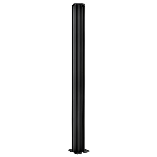 Matte black aluminum 30 in 90 corner partition post with U-channel for 1/4 in glass, 2 in base