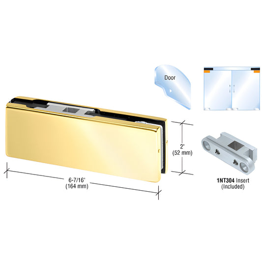 PH20BBR polished brass top door patch fitting for 3/8-1/2 glass, includes 1NT304 insert, 6 7/16 2 .