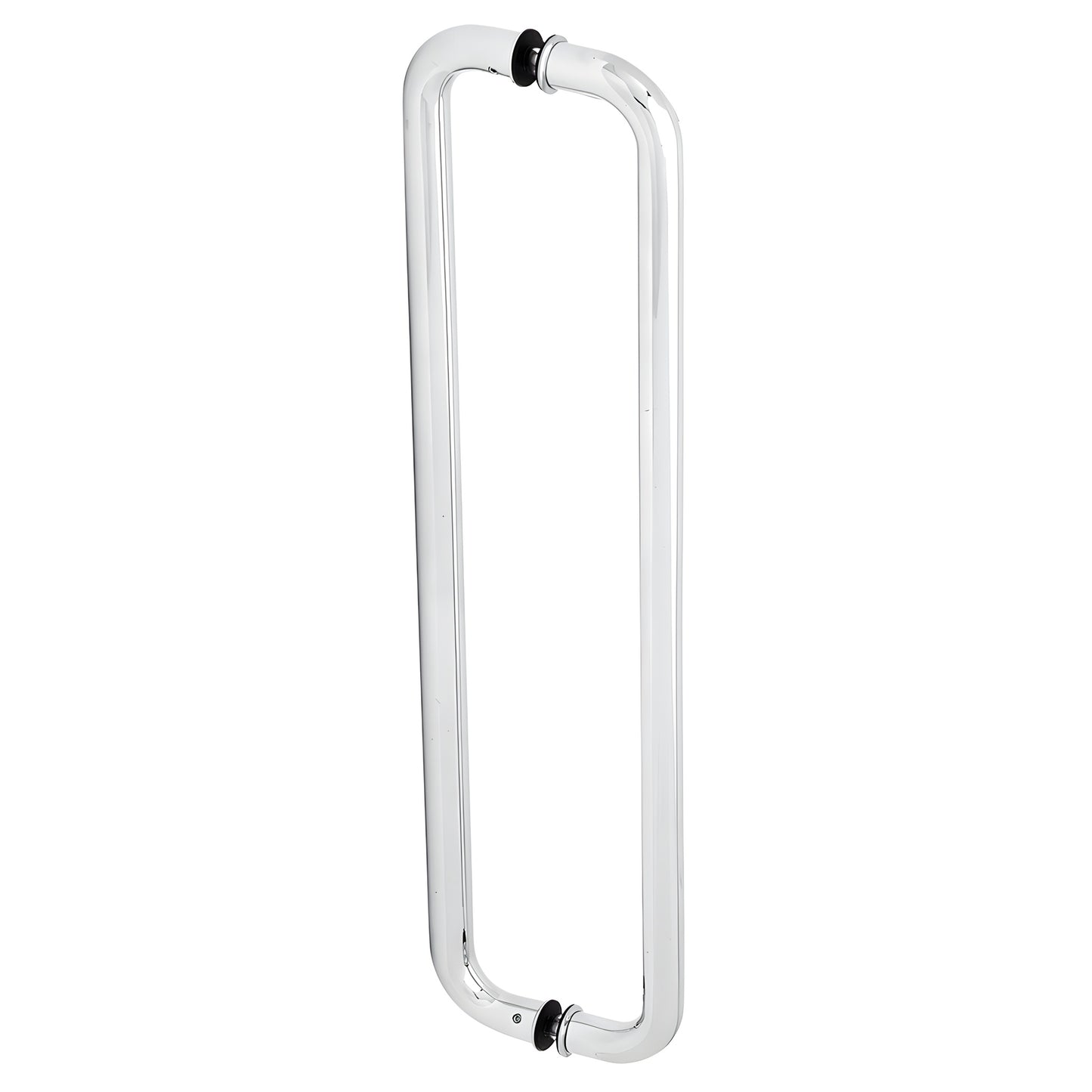 Polished stainless steel glass-mounted pull handle SKU CM24X24PS - 24in c-c, fits 3/8-3/4in tempered glass.