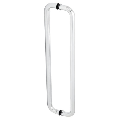 Polished stainless steel glass-mounted pull handle SKU CM24X24PS - 24in c-c, fits 3/8-3/4in tempered glass.