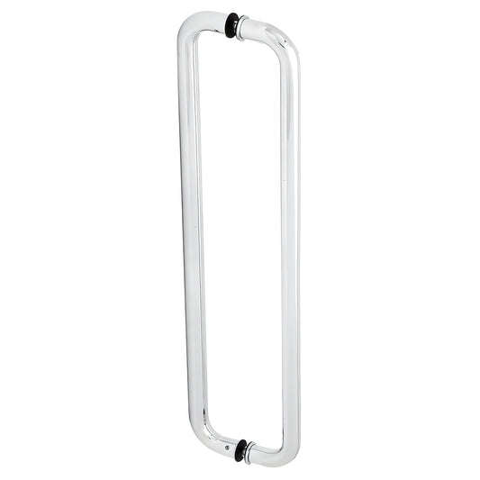 Polished stainless steel glass-mounted pull handle SKU CM24X24PS - 24in c-c, fits 3/8-3/4in tempered glass.