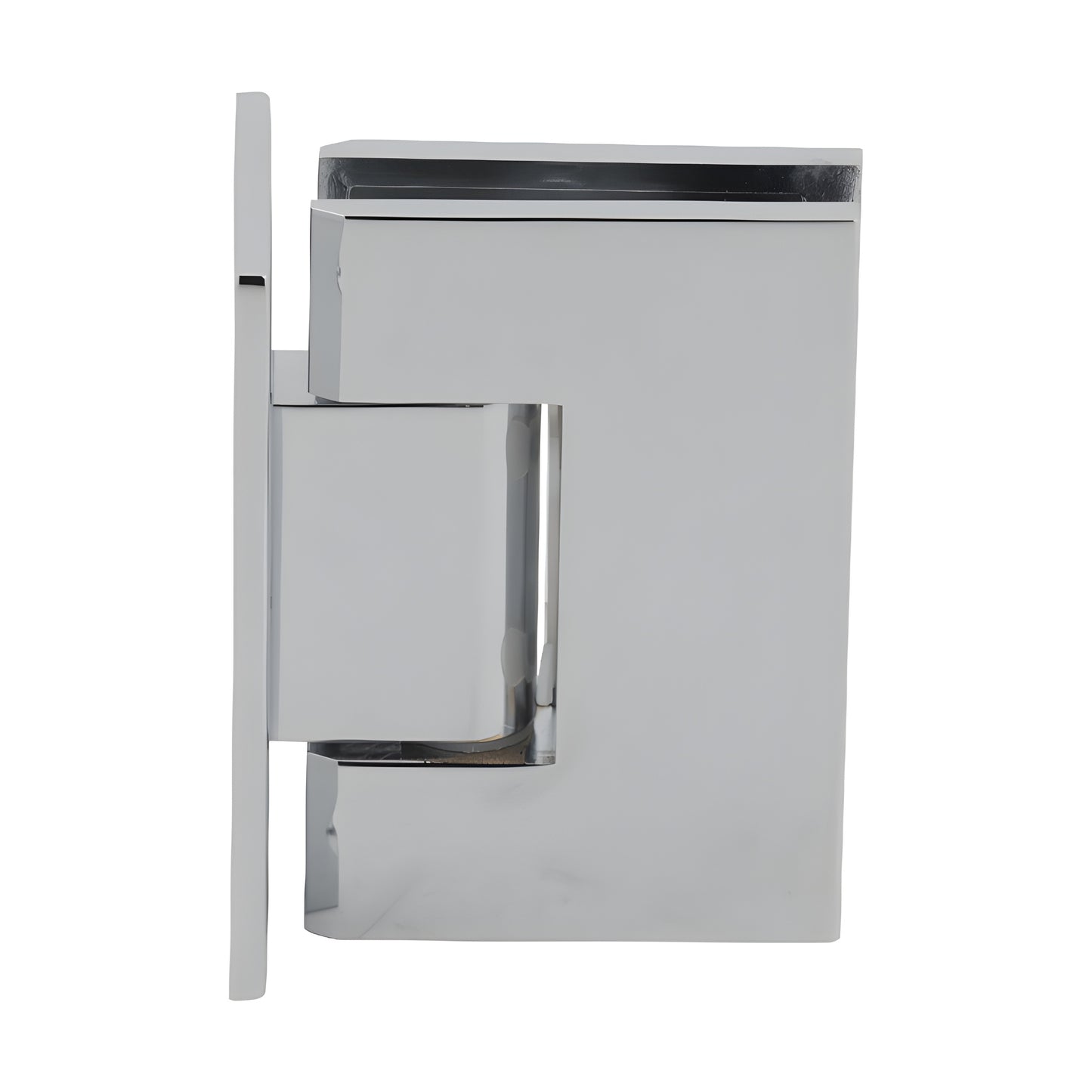 MEL037CH polished chrome solid brass wall-mount shower hinge with rectangular large plate, self-centering.
