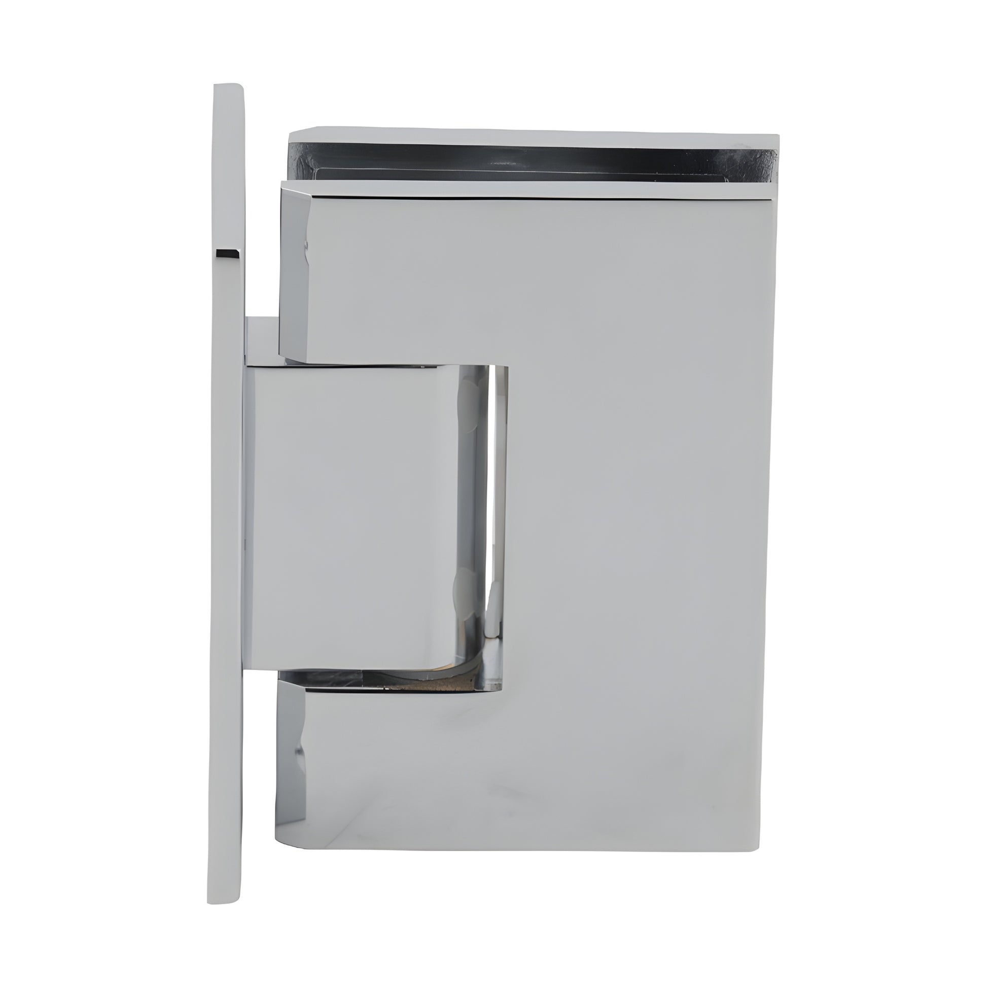 MEL037CH polished chrome solid brass wall-mount shower hinge with rectangular large plate, self-centering.