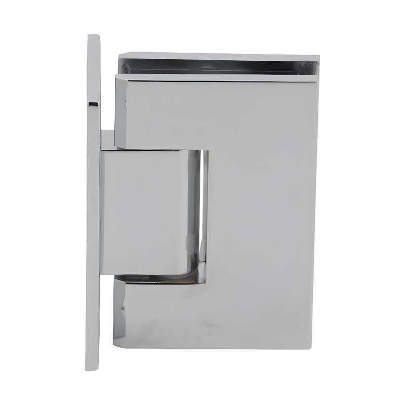 MEL037CH polished chrome solid brass wall-mount shower hinge with rectangular large plate, self-centering.