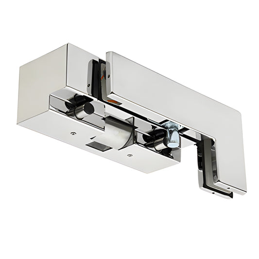 Polished stainless steel PH40 patch fitting with fail-secure electric strike for 3/8-1/2" tempered glass, right hand