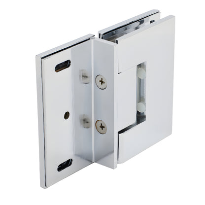 MEL054CH polished chrome square shower door hinge, solid brass, for 8-12mm (5/16-1/2") tempered glass.