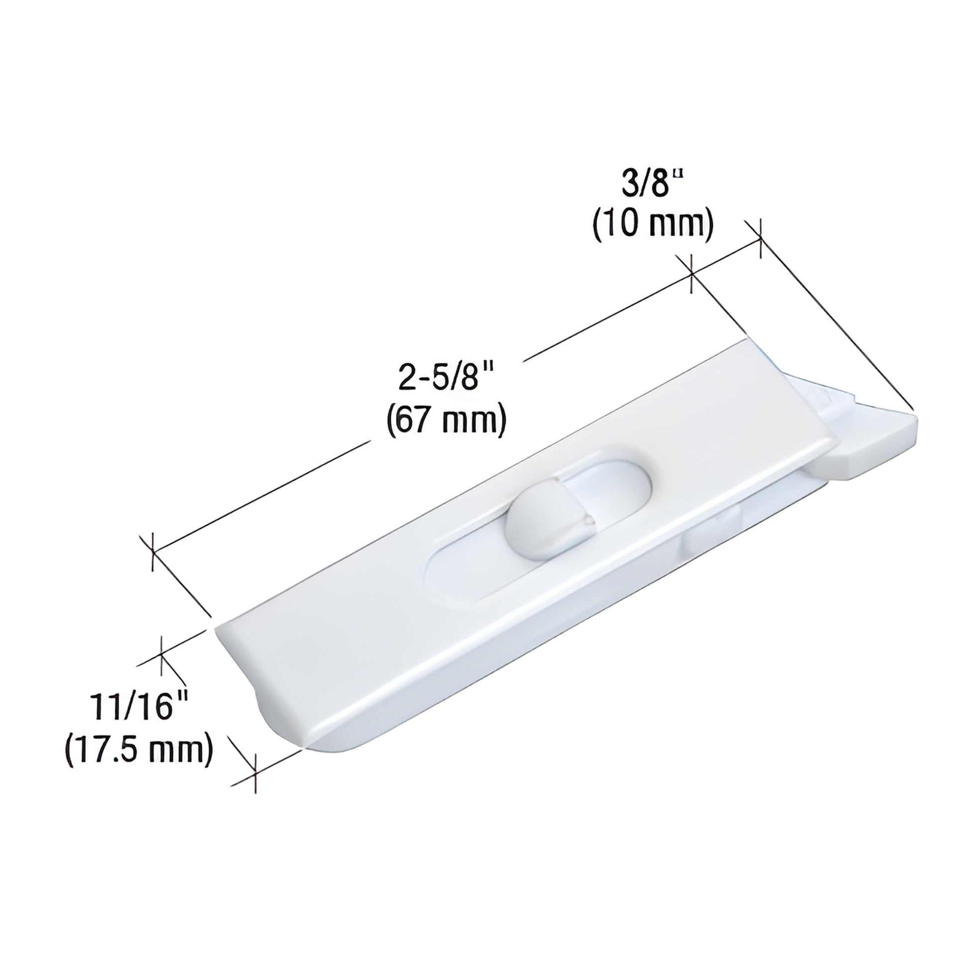 White plastic mortise tilt window latch pair (left+right), spring-loaded, 2-5/8" long - CRL SKU F2749.