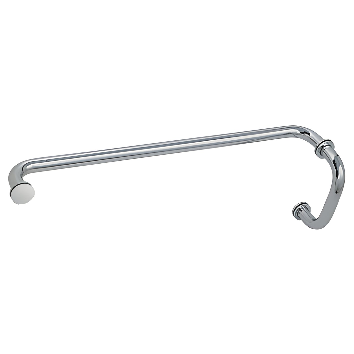 BM6X24PN polished nickel tubular brass shower pull with 6 in. pull and 24 in. towel bar, decorative metal washers