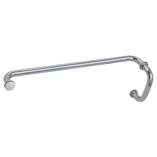 BM6X24PN polished nickel tubular brass shower pull with 6 in. pull and 24 in. towel bar, decorative metal washers