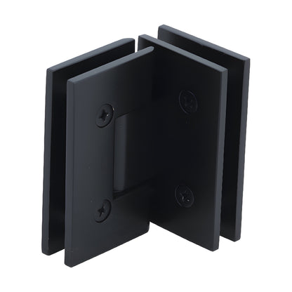 Matte black square glass-to-glass shower hinge for 3/8-1/2" glass, Vienna series (SKU V1E092MBL)