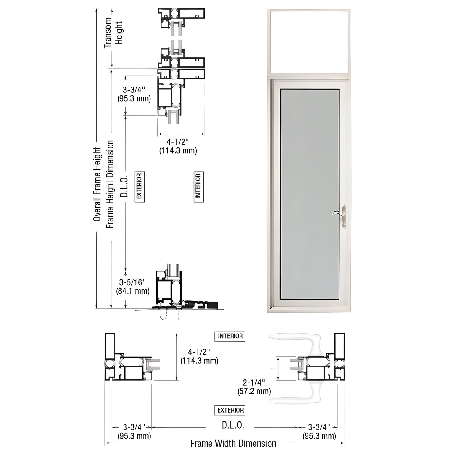 White Kynar Series 925 outswing patio door with transom, low-profile threshold, five-point lock, accepts 1" insulating glass