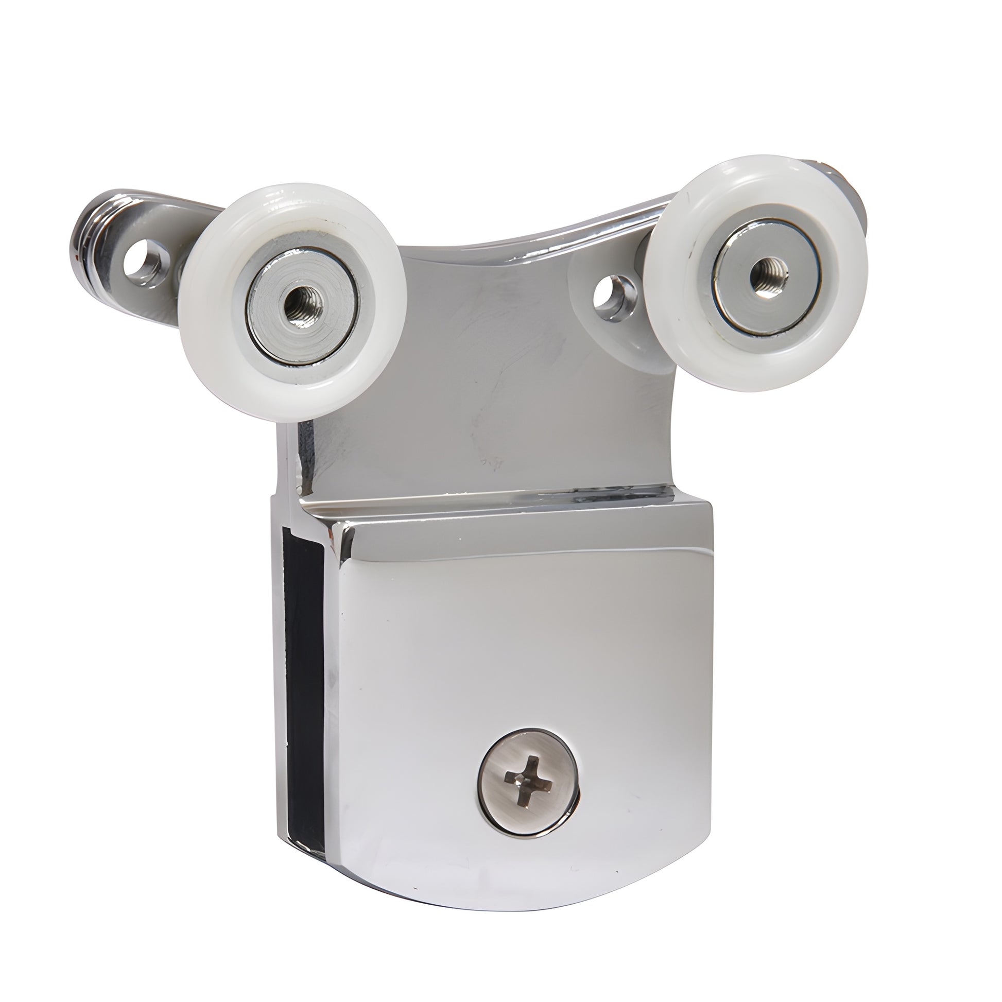 DK66BA brite anodized top-hanger roller bracket for frameless shower door, dual nylon wheels, fits 3/8" glass