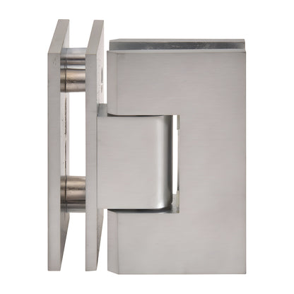 Brushed chrome square-profile Vienna glass-to-glass shower hinge, 90 pivot for 10-12mm (3/8-1/2") tempered glass
