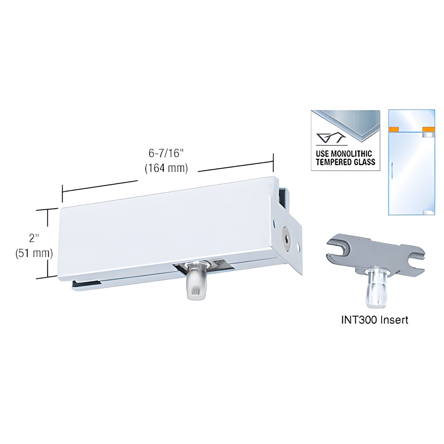 CRL PH34A satin anodized wall-mounted transom patch with INT300 insert for 3/8"-1/2" monolithic tempered glass.