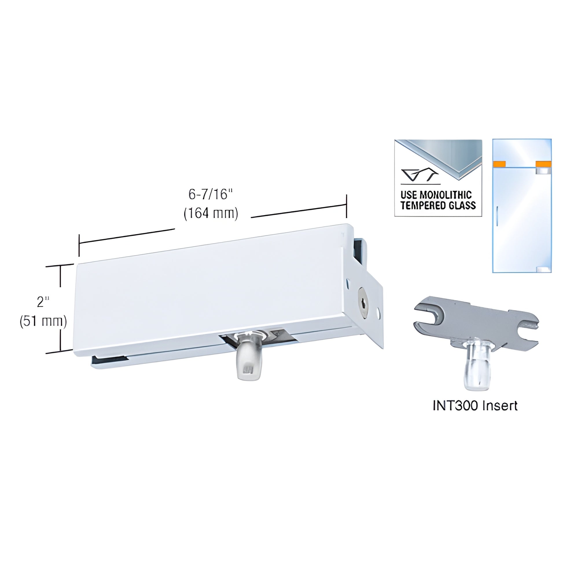 CRL PH34A satin anodized wall-mounted transom patch with INT300 insert for 3/8"-1/2" monolithic tempered glass.