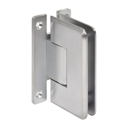 Brushed chrome adjustable shower hinge for 3/8-1/2 in glass, wall mount. SKU C0L337BCH