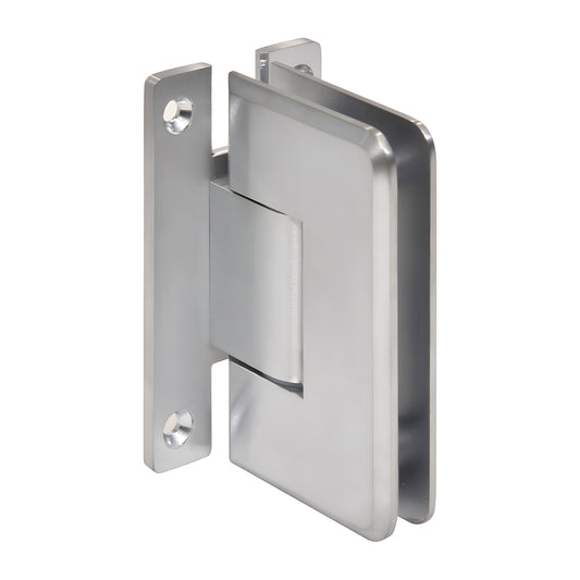 Brushed chrome adjustable shower hinge for 3/8-1/2 in glass, wall mount. SKU C0L337BCH