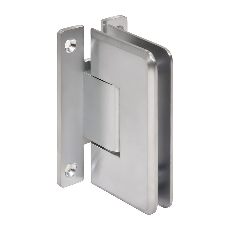 Brushed chrome adjustable shower hinge for 3/8-1/2 in glass, wall mount. SKU C0L337BCH