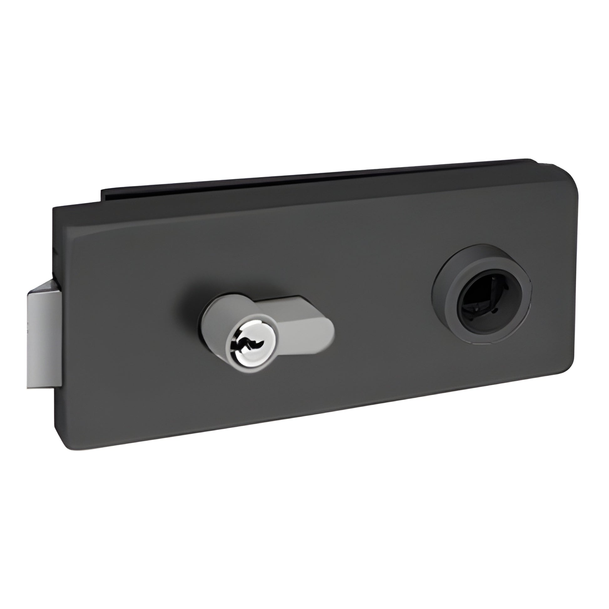 Matte black square glass door latch with keyed cylinder for 8-10mm interior tempered glass (FLKSMBL)