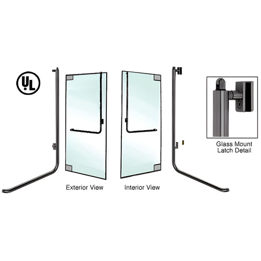 PA100D4GK0RB oil-rubbed bronze panic handle for 1/2" glass doors, tubular vertical bar with interior push bar.