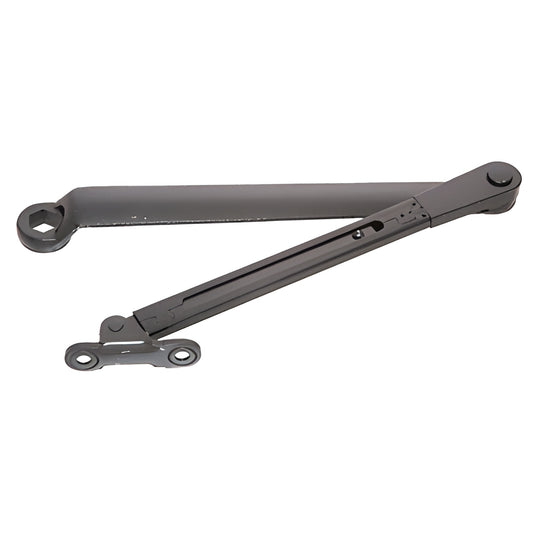 Dark bronze PR90 replacement closer arm (SKU PR90CADU) for surface-mounted commercial door closers.