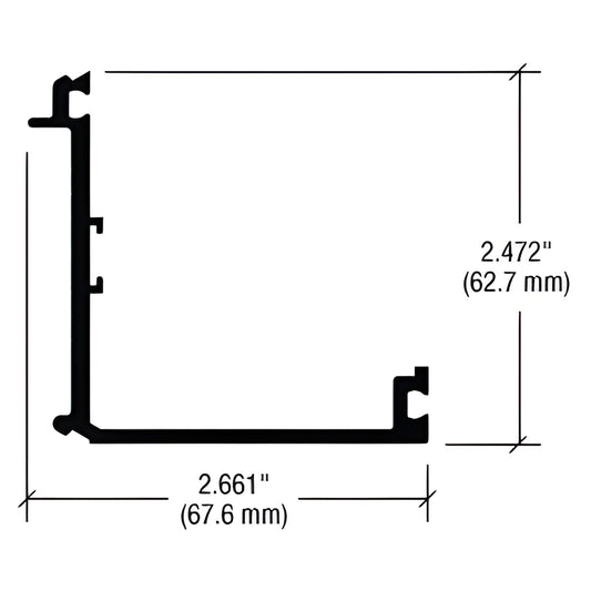 CRL aluminum extrusion corner profile (SKU PC35299), mill finish L-section, 2.661" x 2.472" (67.6 x 62.7 mm)