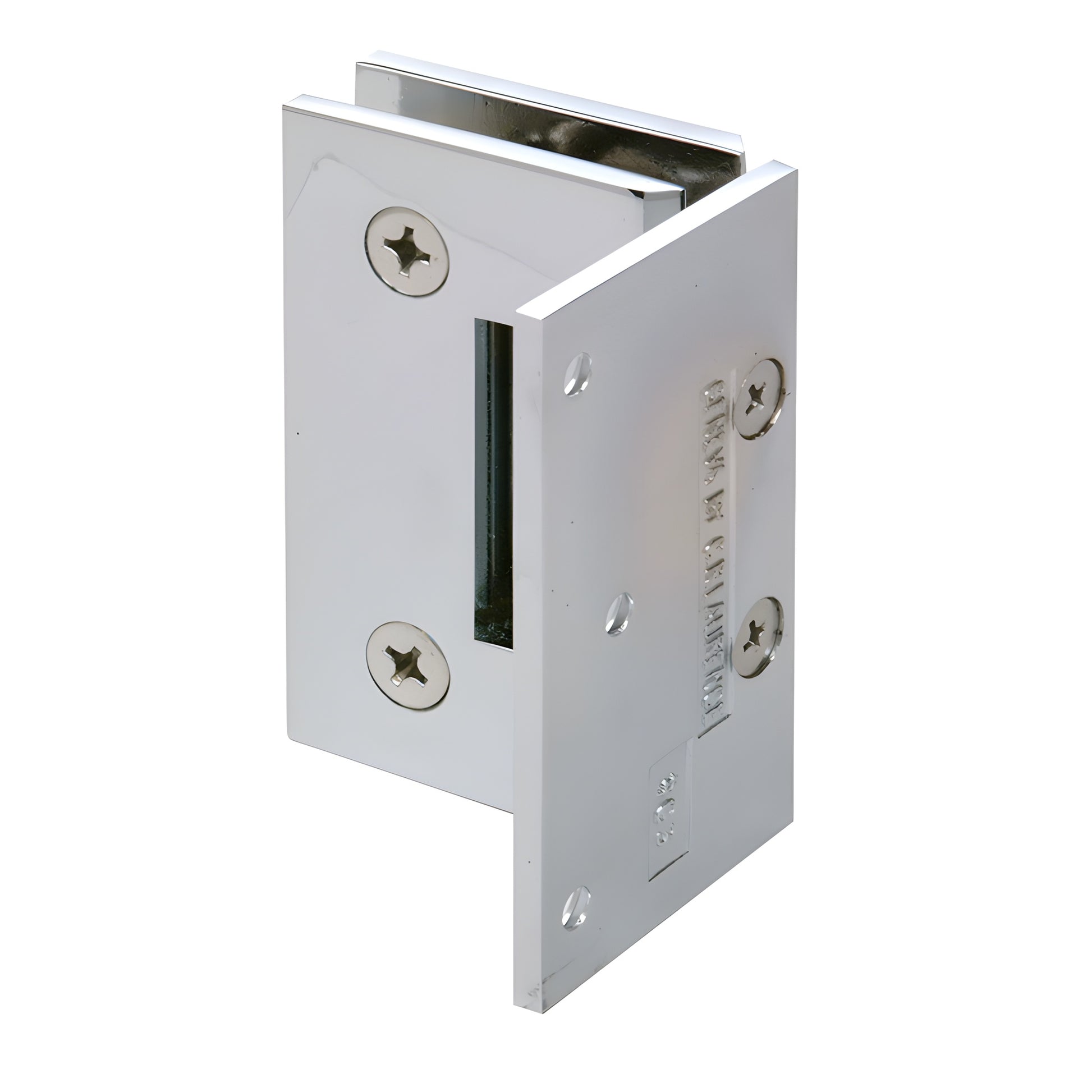GEN544CH Geneva polished chrome wall-mount shower hinge for 5/16-1/2" tempered glass, solid brass, reversible 5 pivot