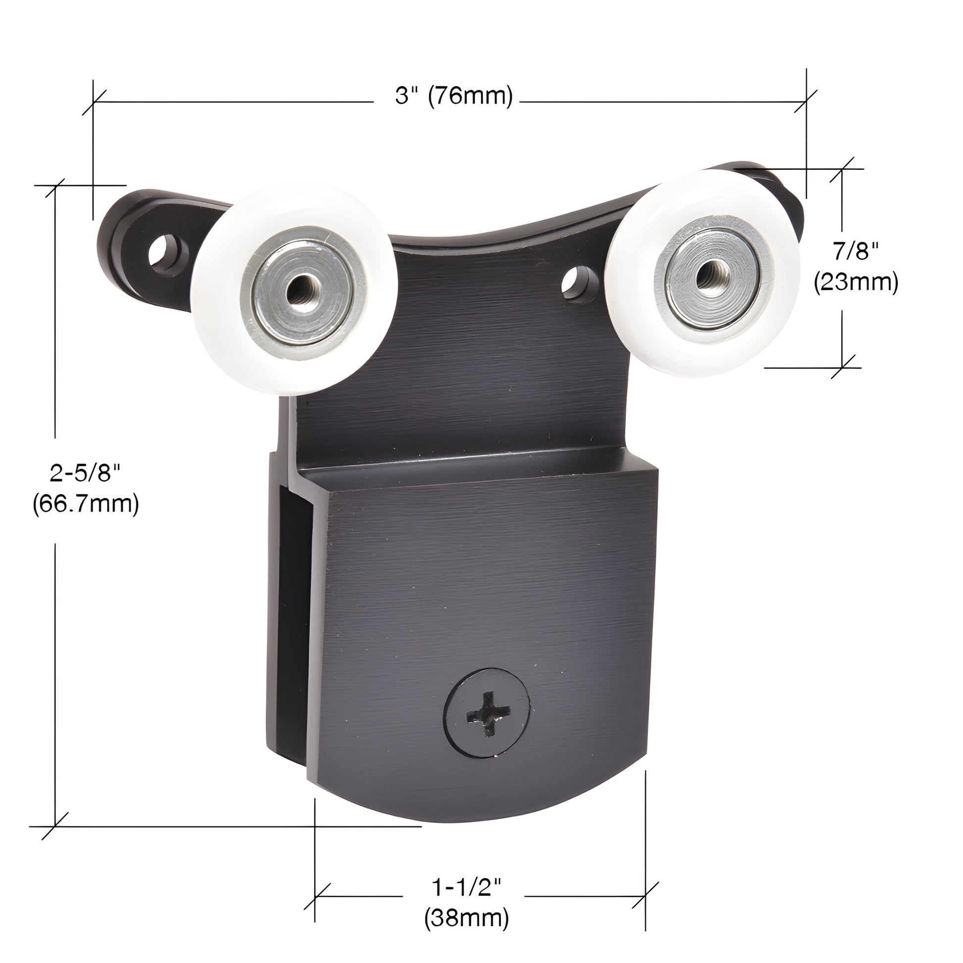 DK660RB oil rubbed bronze top hanger with dual white nylon rollers for 3/8" (10mm) frameless sliding shower glass